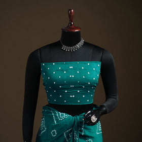 Green - Kutch Tie-Dye Pure Mul Cotton Rai Bandhani Saree with Blouse Piece 22