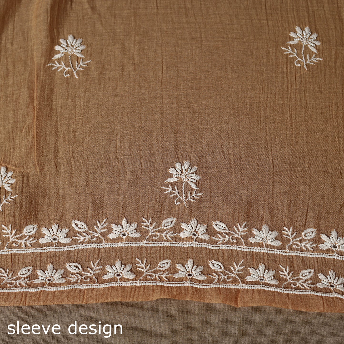 Brown - 2pc mul chanderi unstitched hand beads work heavy