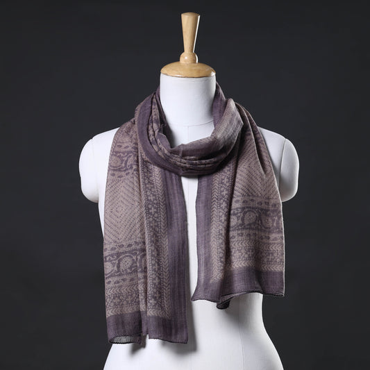 Purple - Bagh Hand Block Printed Pure Merino Woolen Stole