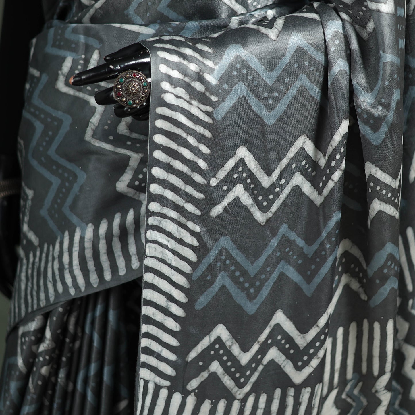 Bagru Hand Block Print Natural Dyed Modal Silk Saree 19