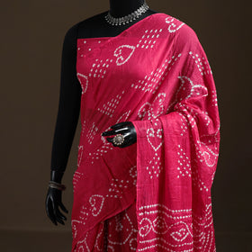 Pink - Kutch Tie-Dye Pure Mul Cotton Rai Bandhani Saree with Blouse Piece 23