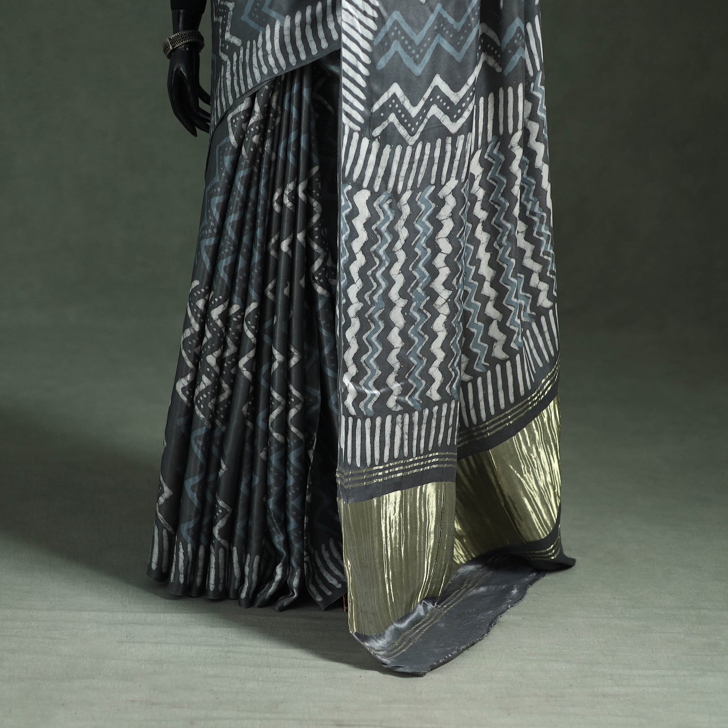 Bagru Hand Block Print Natural Dyed Modal Silk Saree 19