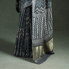 Bagru Hand Block Print Natural Dyed Modal Silk Saree 19