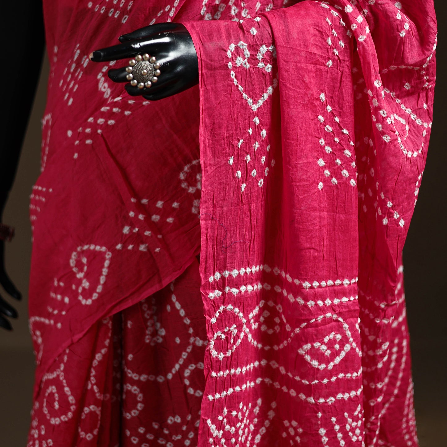 Pink - Kutch Tie-Dye Pure Mul Cotton Rai Bandhani Saree with Blouse Piece 23