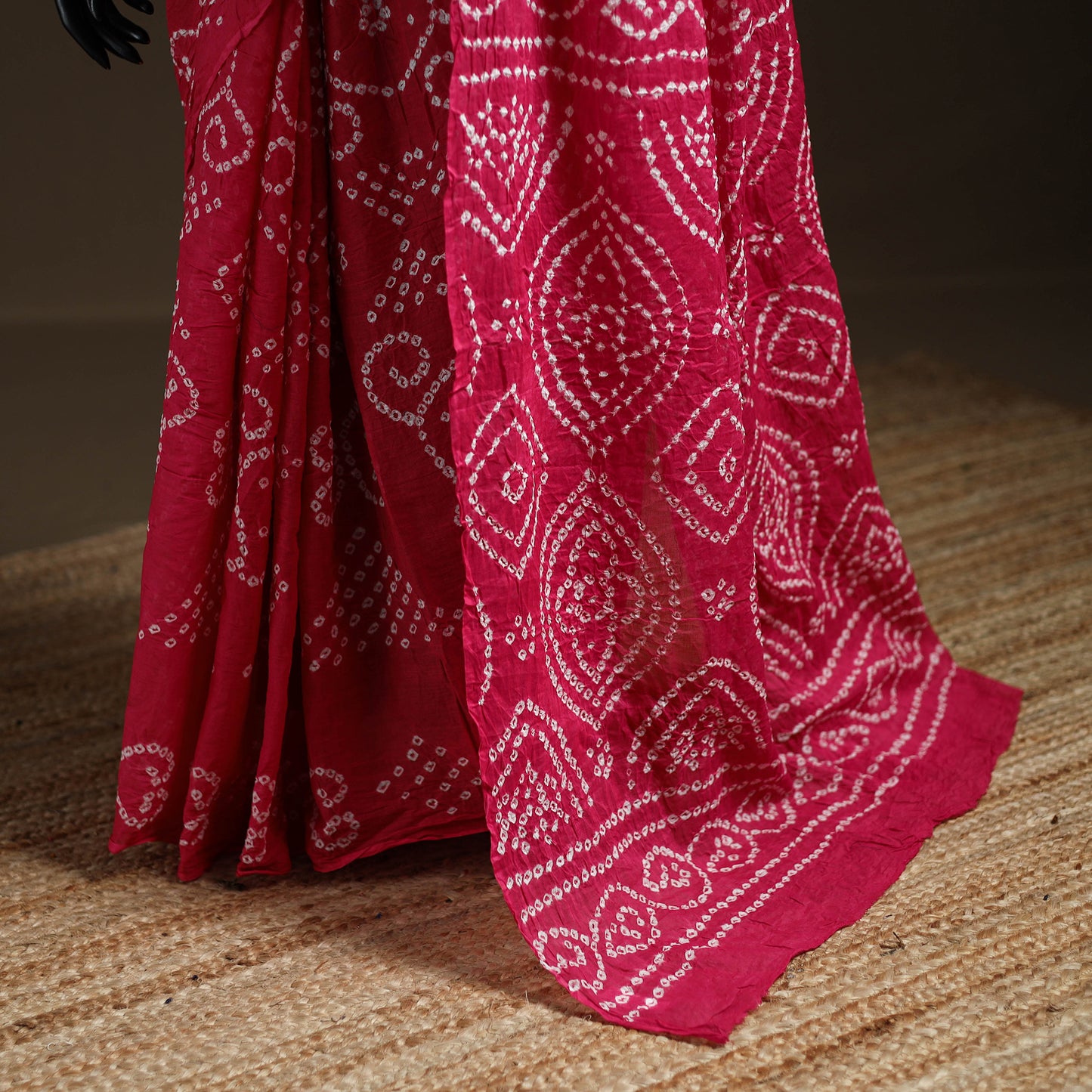 Pink - Kutch Tie-Dye Pure Mul Cotton Rai Bandhani Saree with Blouse Piece 23