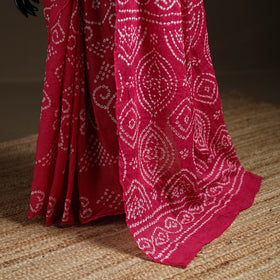 Pink - Kutch Tie-Dye Pure Mul Cotton Rai Bandhani Saree with Blouse Piece 23