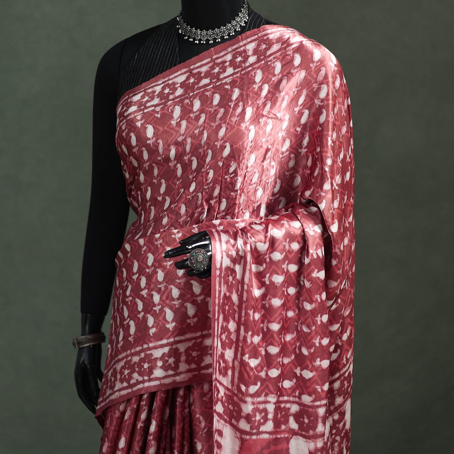 Bagru Hand Block Print Natural Dyed Modal Silk Saree 20