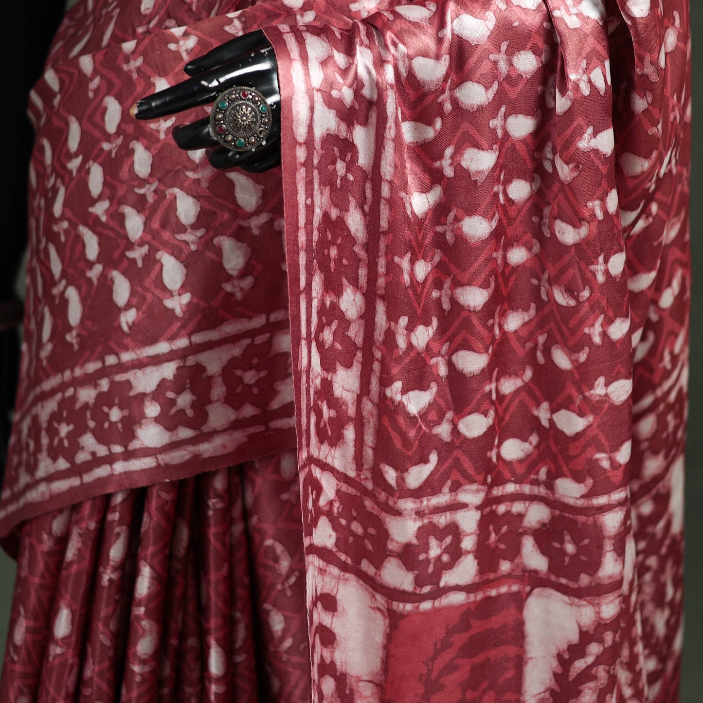 Bagru Hand Block Print Natural Dyed Modal Silk Saree 20