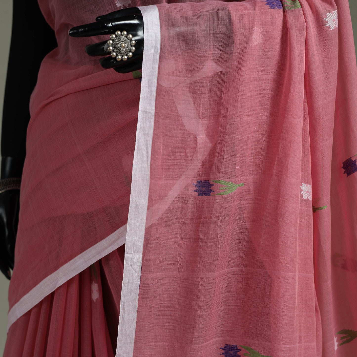 Handloom Pure Mul Cotton Phulia Jamdani Saree with Tassels  19