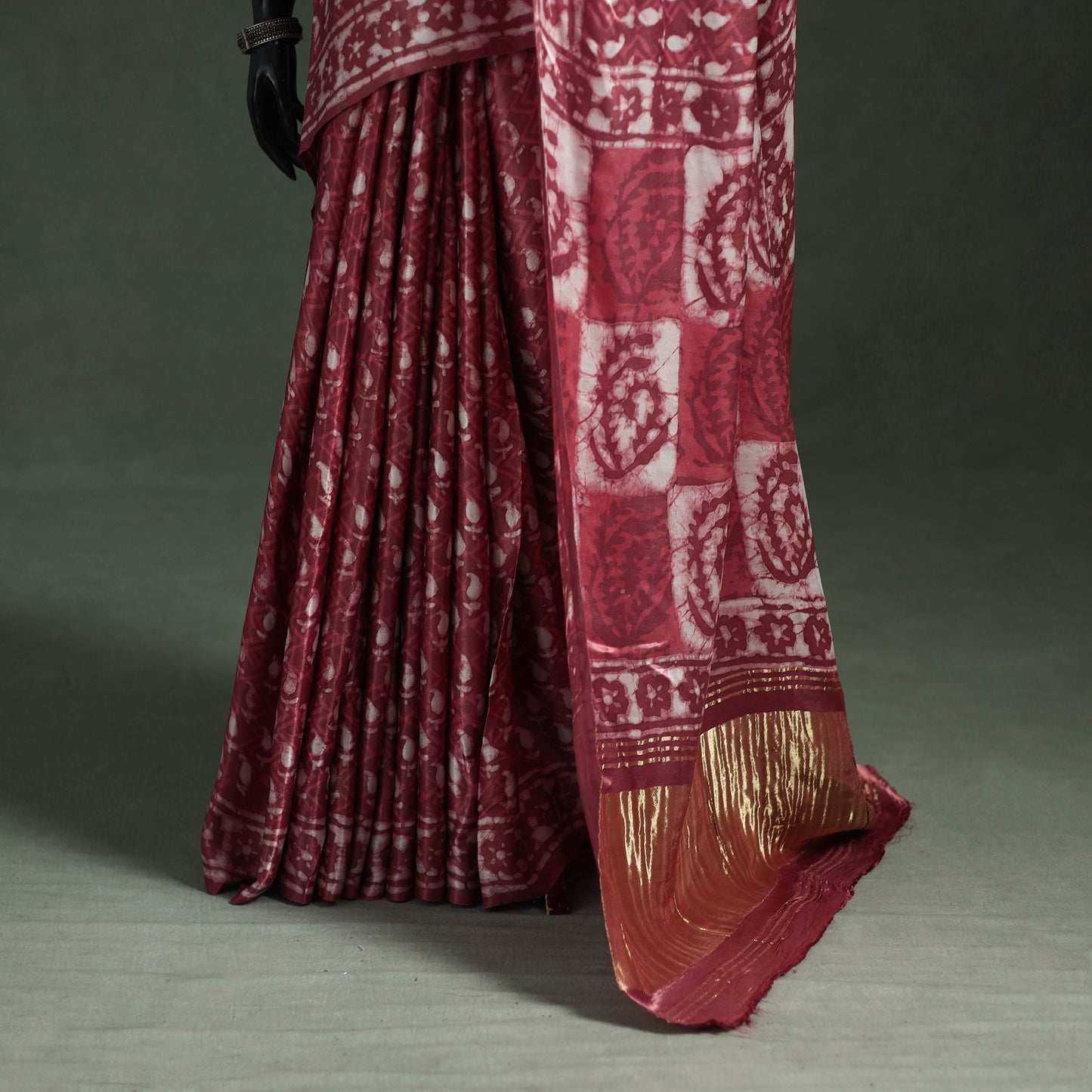 Bagru Hand Block Print Natural Dyed Modal Silk Saree 20