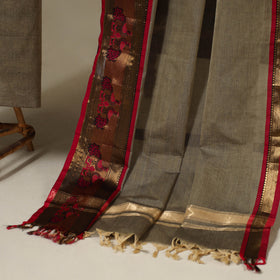 Brown 2pc Kandangi Chettinad Dress Material with Jewellery Set