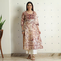 Brown - Kutch Batik Printed Cotton A-Line Kurta