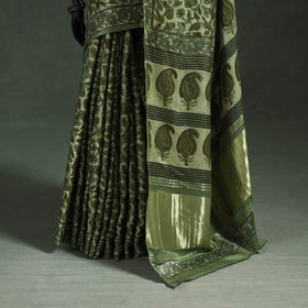 Bagru Hand Block Print Natural Dyed Modal Silk Saree 21