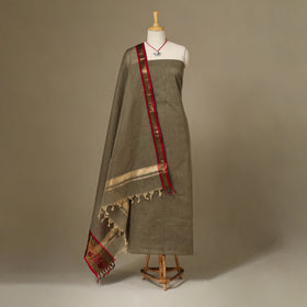 Brown 2pc Kandangi Chettinad Dress Material with Jewellery Set