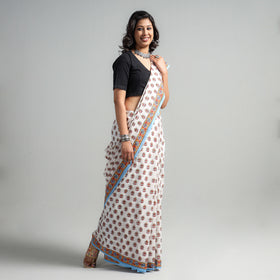 Buy Block Printed Mul Cotton Sanganeri Saree