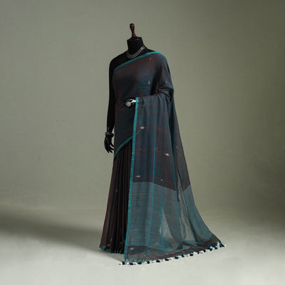 Handloom Pure Mul Cotton Phulia Jamdani Saree with Tassels 02