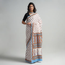 Buy Block Printed Mul Cotton Sanganeri Saree