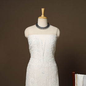 Beige - 2pc mul chanderi unstitched hand beads work heavy