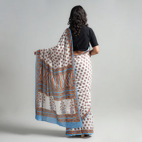 Buy Block Printed Mul Cotton Sanganeri Saree