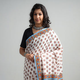 Buy Block Printed Mul Cotton Sanganeri Saree