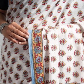 Buy Block Printed Mul Cotton Sanganeri Saree