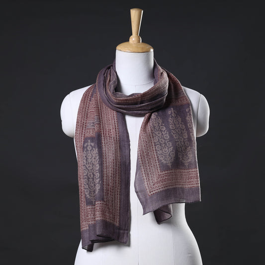 Purple - Bagh Hand Block Printed Pure Merino Woolen Stole