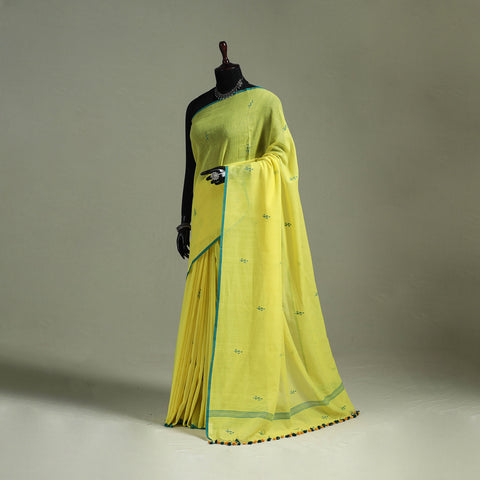 Handloom Pure Mul Cotton Phulia Jamdani Saree with Tassels  22