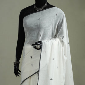 Handloom Pure Mul Cotton Phulia Jamdani Saree with Tassels  23