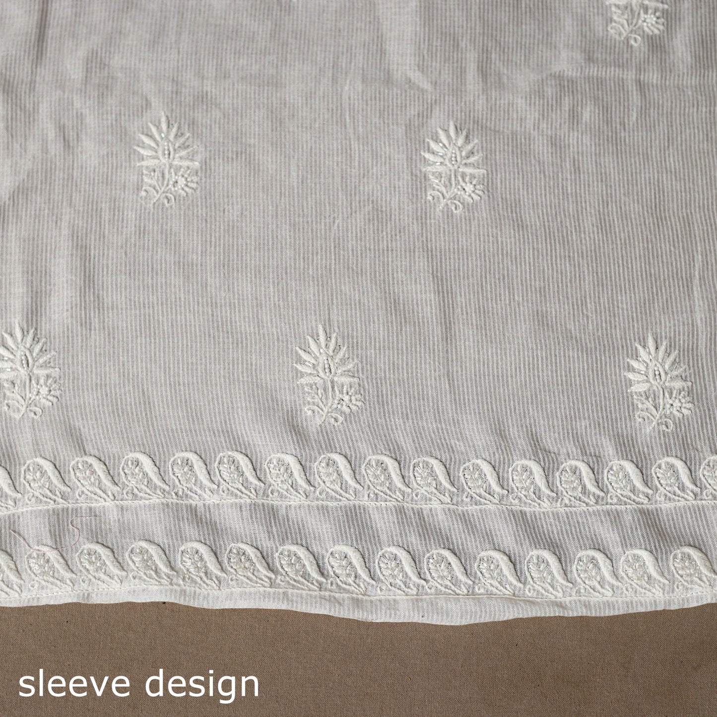 Beige - 2pc mul chanderi unstitched hand beads work heavy