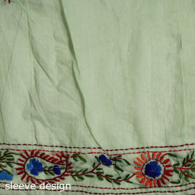 Green - Phulkari Hand Embroidery Chapa Work Chanderi Silk Saree 04