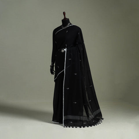 Handloom Pure Mul Cotton Phulia Jamdani Saree with Tassels  24