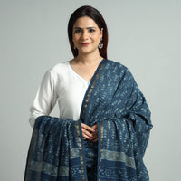 Blue - Akola Block Printed Cotton Zari Border Dupatta 50