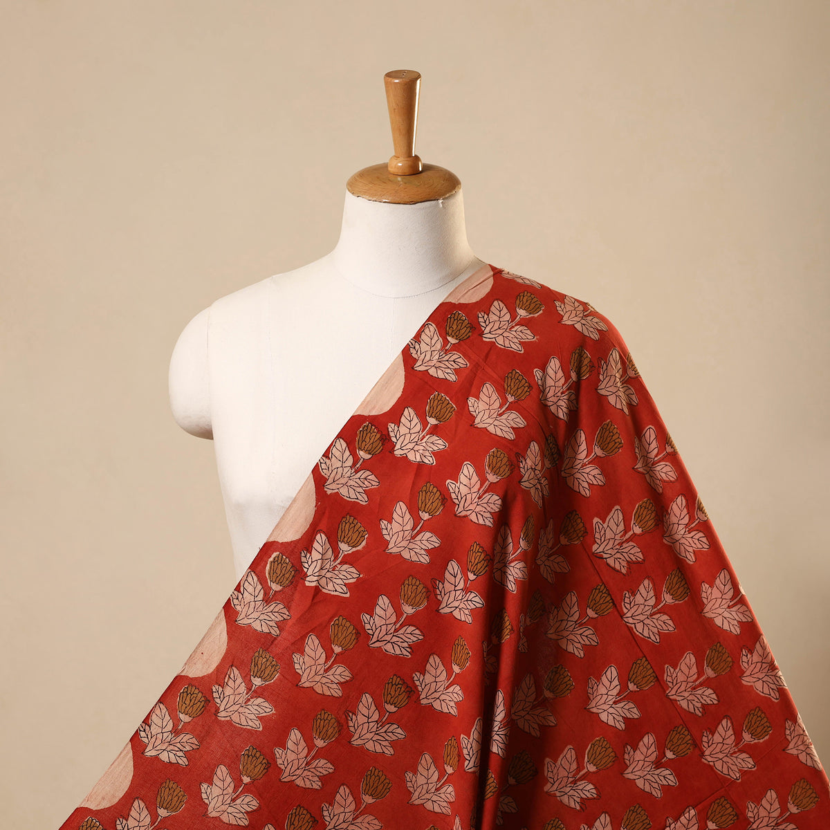 Red Block Print Cotton Sanganeri Fabric