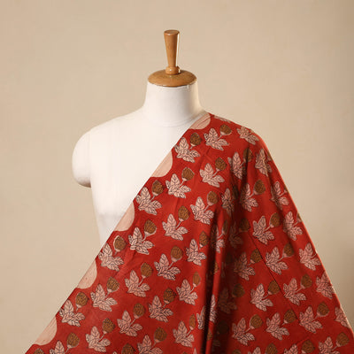 Red Block Print Cotton Sanganeri Fabric