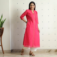 Dark Pink - Mangalagiri Handloom Cotton Straight Kurta