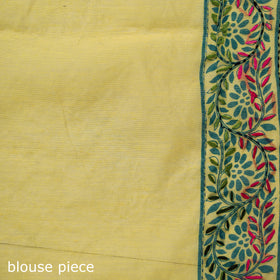 Yellow - Phulkari Hand Embroidery Chapa Work Chanderi Silk Saree 05