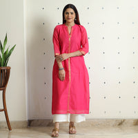 Dark Pink - Mangalagiri Handloom Cotton Straight Kurta