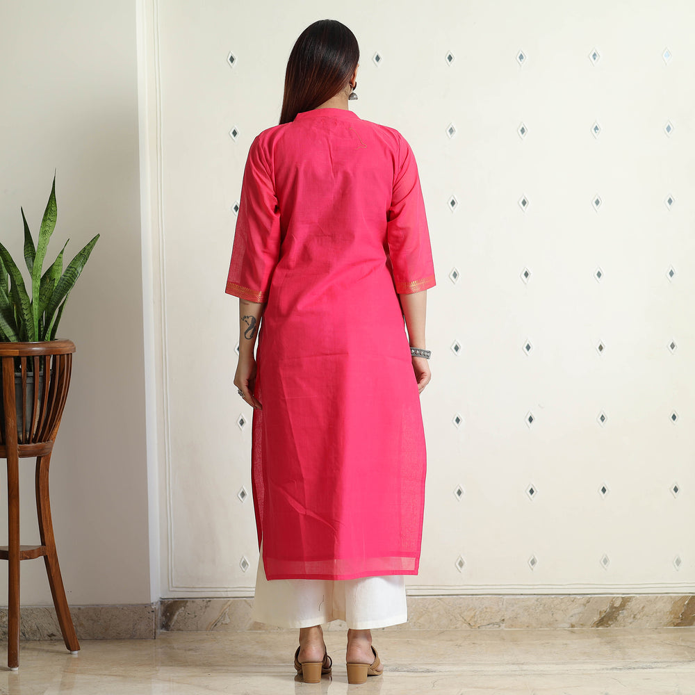 Dark Pink - Mangalagiri Handloom Cotton Straight Kurta