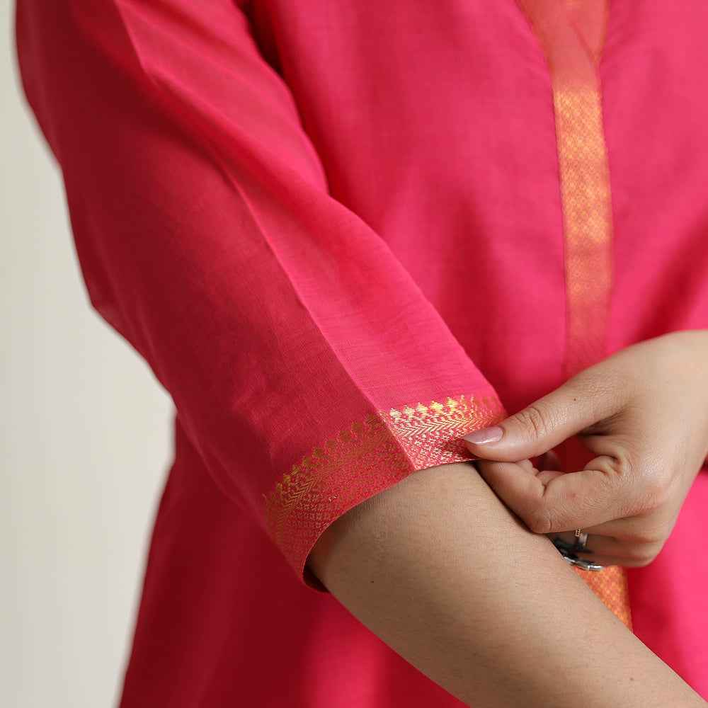 Dark Pink - Mangalagiri Handloom Cotton Straight Kurta