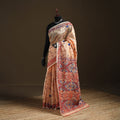 Peach - Phulkari Hand Embroidery Chapa Work Chanderi Silk Saree 06