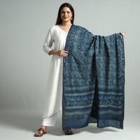 Blue - Akola Block Printed Cotton Zari Border Dupatta 52