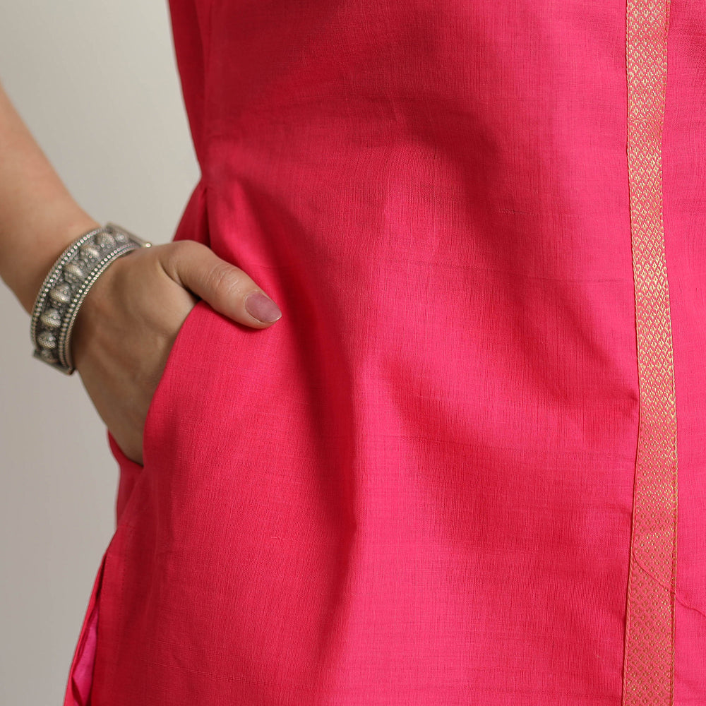 Dark Pink - Mangalagiri Handloom Cotton Straight Kurta