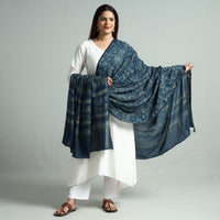 Blue - Akola Block Printed Cotton Zari Border Dupatta 52