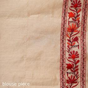Peach - Phulkari Hand Embroidery Chapa Work Chanderi Silk Saree 06