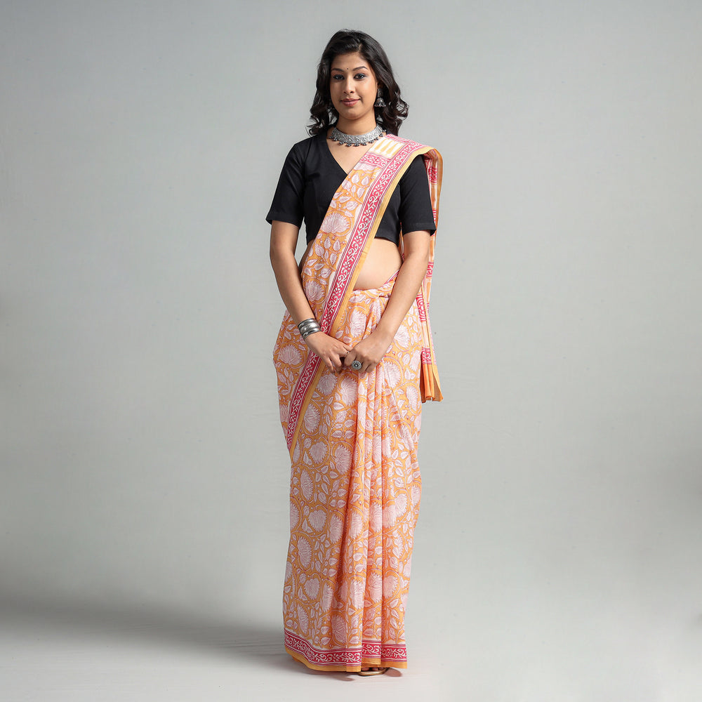 Sanganeri Block Printed Mul Cotton Saree