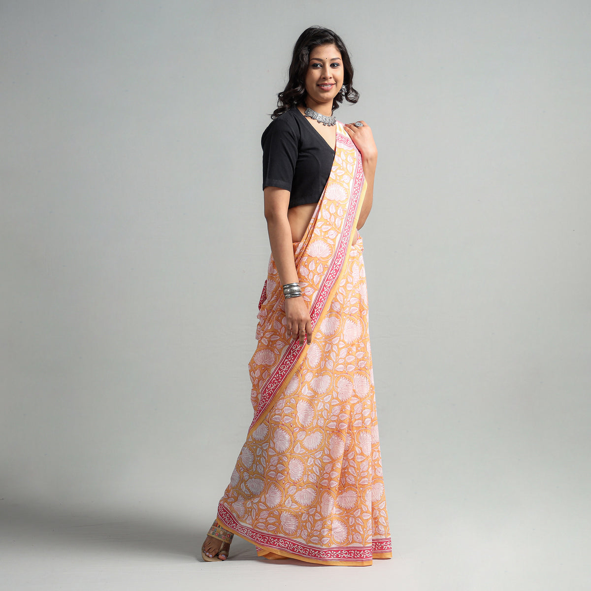 Sanganeri Block Printed Mul Cotton Saree