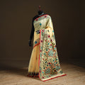 Yellow - Phulkari Hand Embroidery Chapa Work Chanderi Silk Saree 08