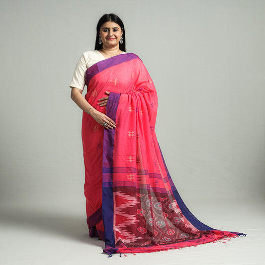 Pink - Sambalpuri Ikat Weave Handloom Cotton Saree