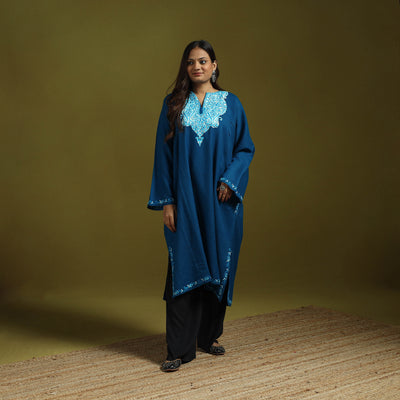 Pink - Handwoven Aari Hand Embroidered Kashmiri Merino Wool Pheran 35