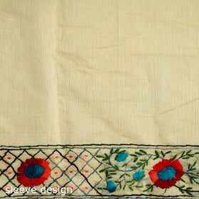 Yellow - Phulkari Hand Embroidery Chapa Work Chanderi Silk Saree 08